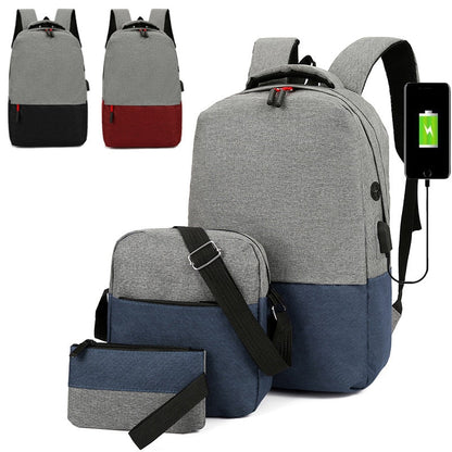 Realaiot 3pcs/Set Canvas Laptop Backpack Large Capacity Men Women Business Travel School Shoulder Bag Teenager Boys Girls Mochila Bagpack