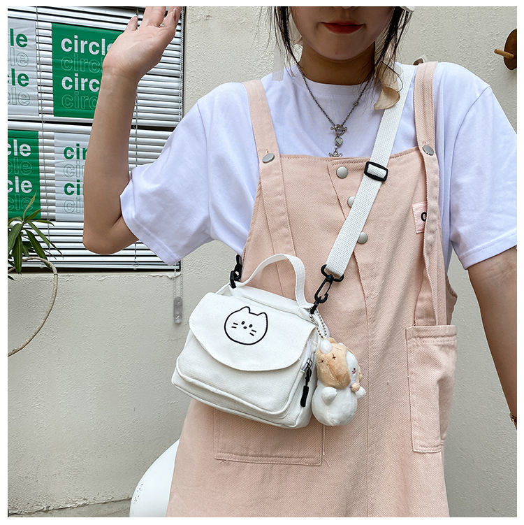 Cyflymder New Canvas Small Fresh Ladies One-shoulder Diagonal Bag Multifunctional Fashion Cartoon Print All-match Package