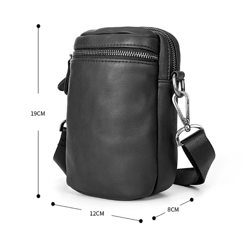 Cyflymder Men's leather slant bag, men's street shoulder bag, men's fashion mobile phone bag, cowhide casual bag