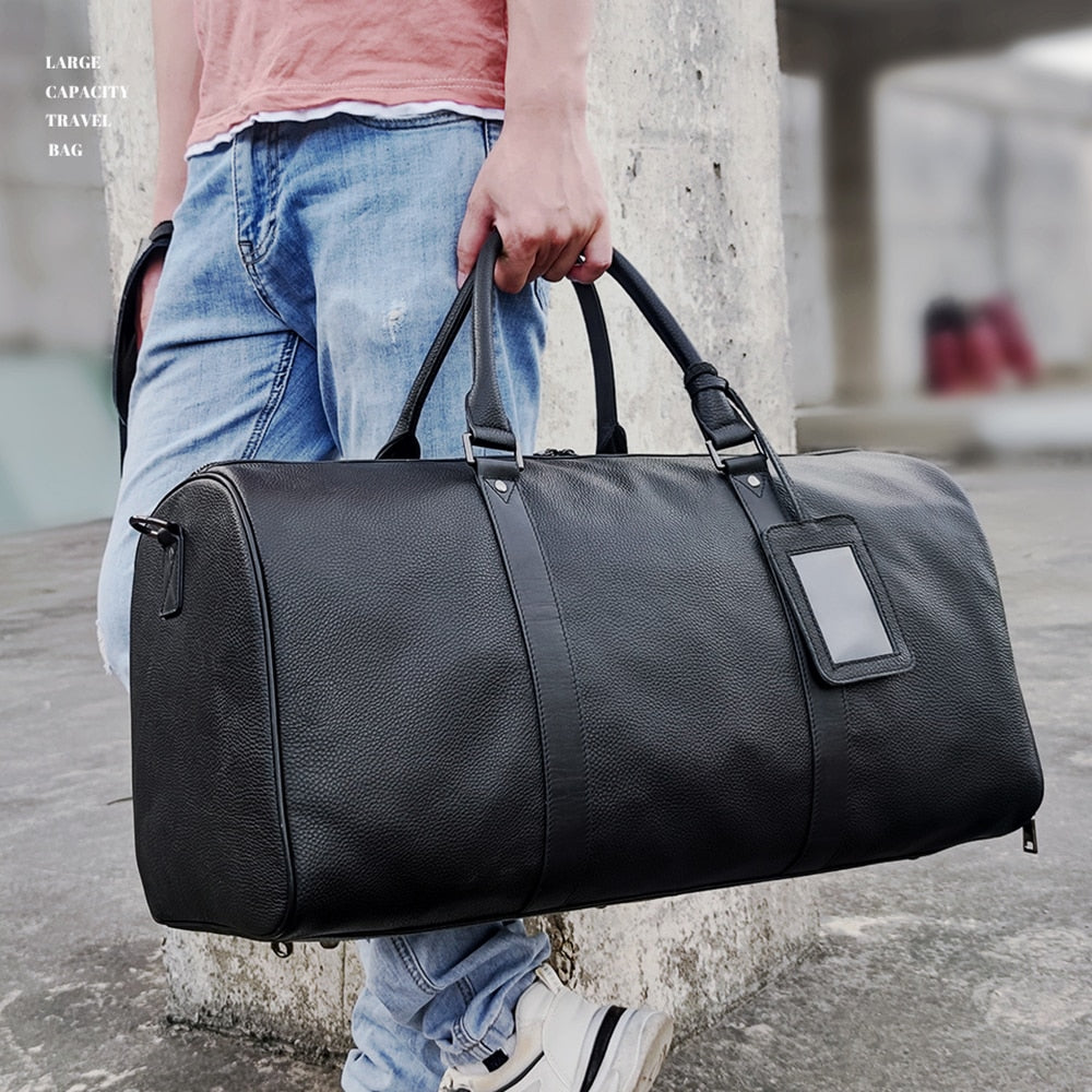 Realaiot Genuine Leather Men Women Travel Bag Real Leather Carry-on Hand Luggage Bags Travel Shoulder Bag Big Totes Bags Male Gifts for Men