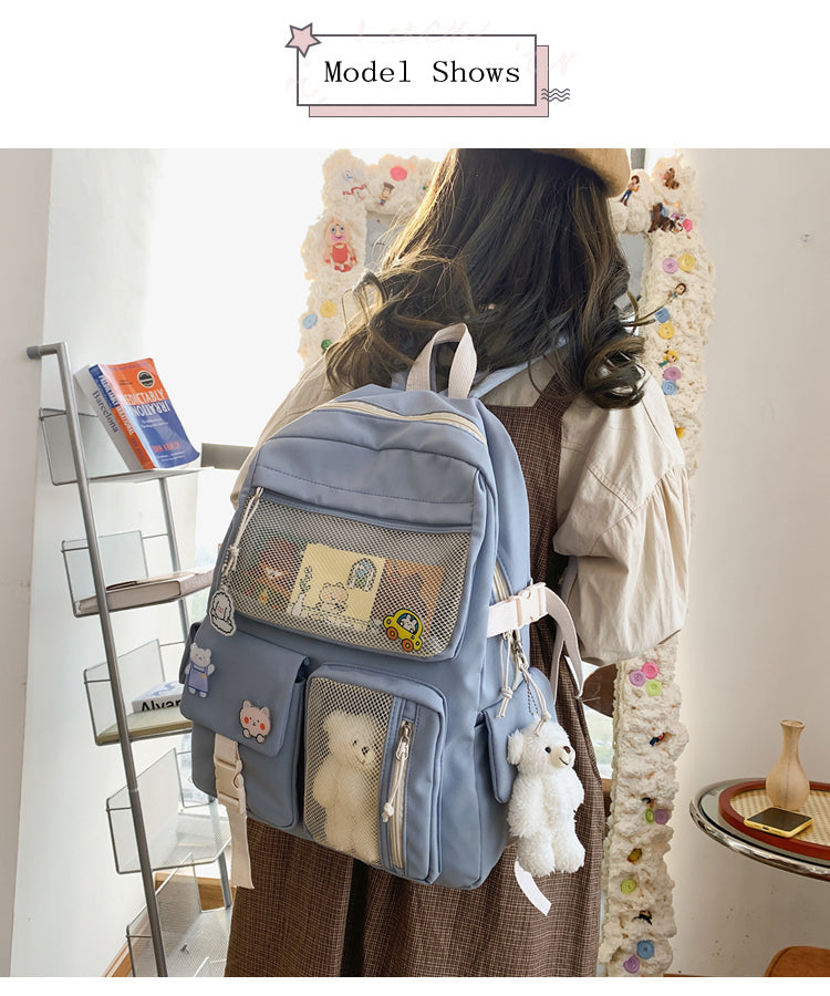 Cyflymder New Buckle Badge Women Backpack Candy Color Fashion Cute Schoolbag Shoulder Student Bag Teenage Girls College Backpack