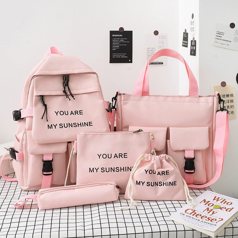 Cyflymder New 5Piece Set Schoolbags for Teenage Girls Women Backpack Canvas Travel Back pack Student notebook Bookbags Schoolbag