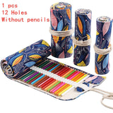 Realaiot 12/24/36/48/72 Hole Colorful Cloth Pencil Case Stationery Cosmetic Pencil Storage Bag Pencil roll School Supplies
