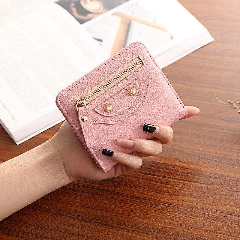 Realaiot Fashion PU Leather Women Short Wallets Multiple Credit Card Holders Hasp Zipper Coin Purses Solid Color Clutch Money Bag Clip