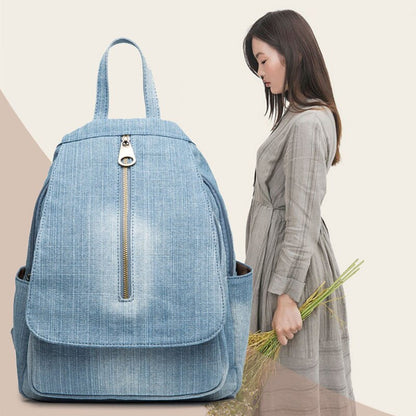 Realaiot Blue Denim Canvas Women Backpack Big Capacity High Quality female School Bag Casual Jeans Travel shoulder Bag Rucksack Mochila