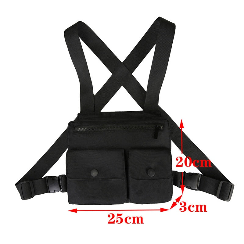 Realaiot Functional Tactical Chest Bag For Woman Fashion Bullet Hip Hop Vest Streetwear Bag Waist Pack Unisex Black Chest Rig Bag ZY948