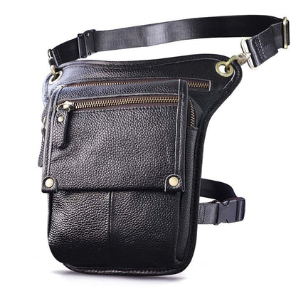 Realaiot Crazy Horse Leather men Multifunction Design Small Messenger Bag Fashion Travel Belt Waist Pack Drop Leg Bag Pouch Male 211-4-d Gifts for Men