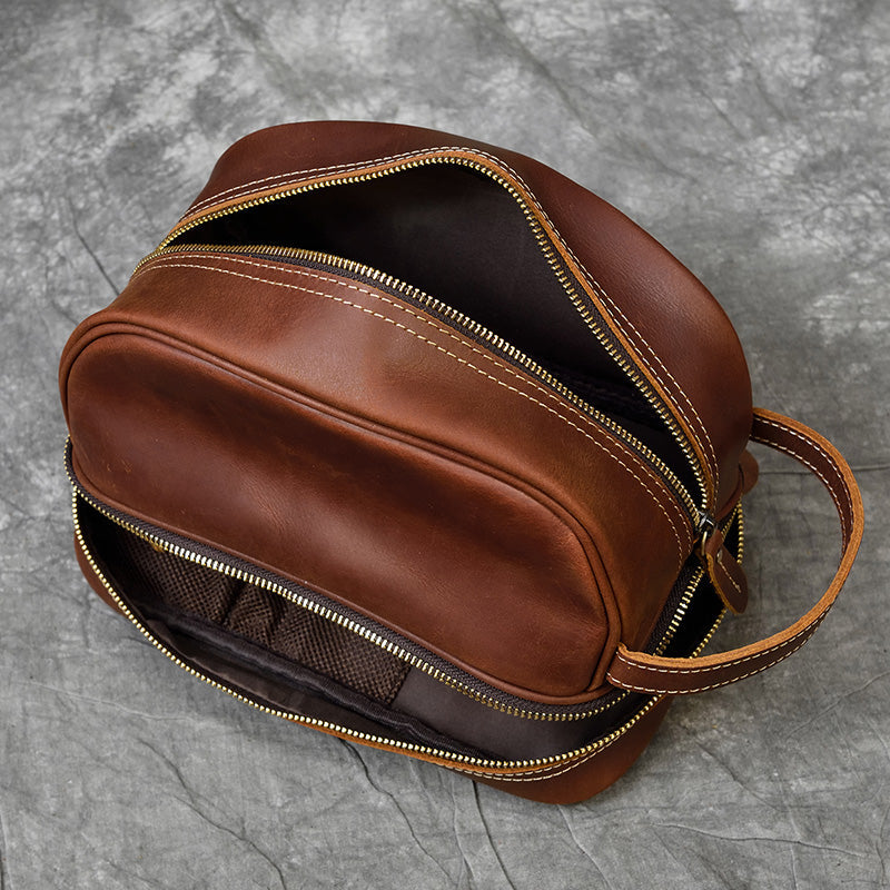 Realaiot Thick Leather Clutch Bag mens wash bag storage bag genuine leather Toiletry kits bag real cowskin make up day clutch