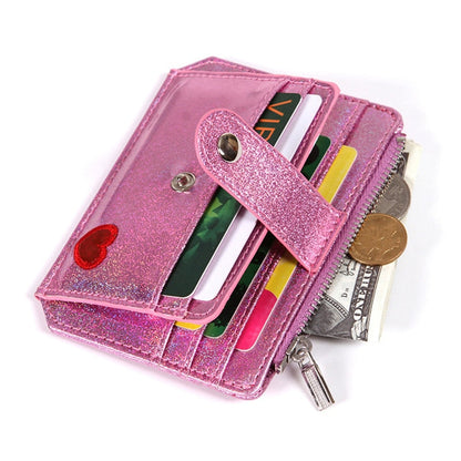 Cyflymder Laser Heart Embroidered ID Credit Card Holder PU Leather Women Thin Wallet Zipper Hasp Coin Bag Money Clip Portable Small Purse