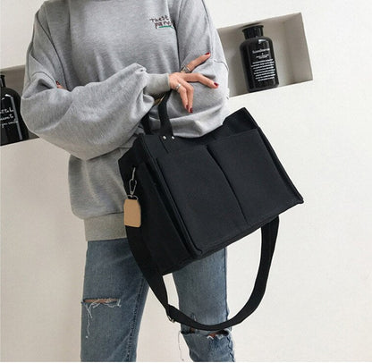 Realaiot Canvas Simple Totes With Many Pockets Messenger Bags Large Capacity Shoulder Bag Female Big Handbag