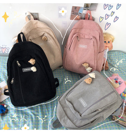 Realaiot Stripe Corduroy Cute Backpack Schoolbag Teenage Girls Boys Luxury Harajuku Female Fashion Bag for Woman Student Book Travel Pack