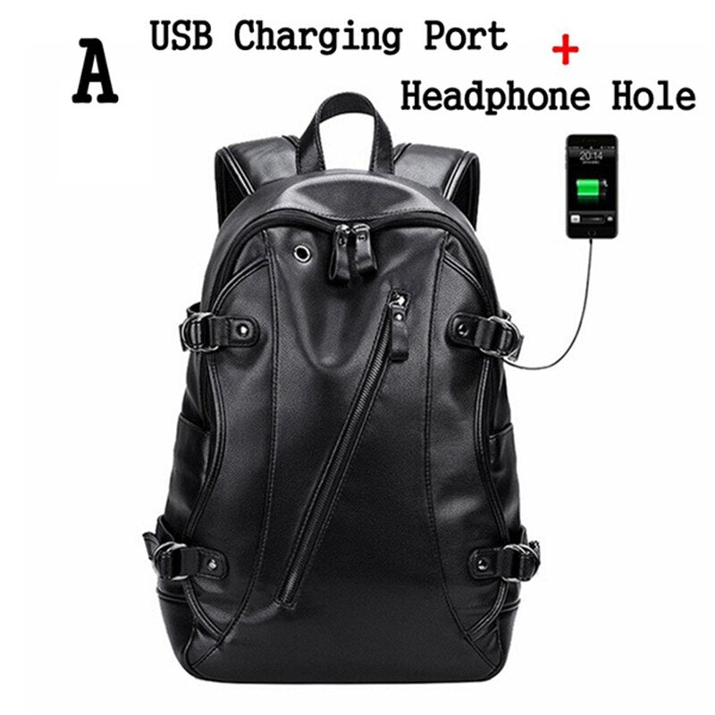 Cyflymder Men Backpack External Usb Charge Waterproof Backpack Fashion Pu Leather Travel Bag Casual School Bag Leather Bookbag