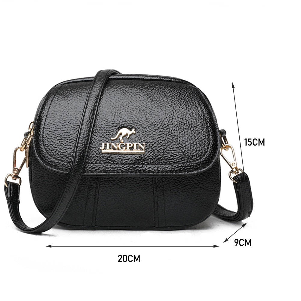 Realaiot Women Leather Shoulder Bag Multi-pocket Mother Female Zipper Crossbody Handbags Fashion Exquisite Shopping Bag