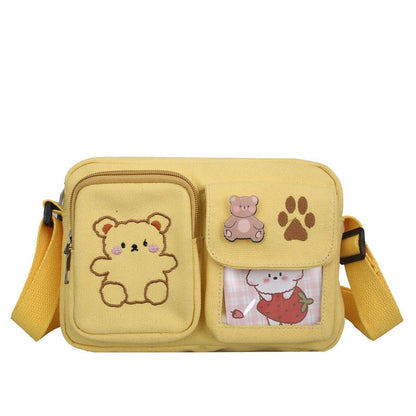 Realaiot Women's Messenger Bags Ladies Canvas Printed Cute Bear Bag Lady Sweet Cartoon Student Shoulder Bag School Bag