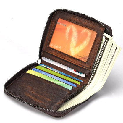 Realaiot Wallet man short head layer cowhide money Clip Men's retro wallet vertical zipper casual Youth small wallet