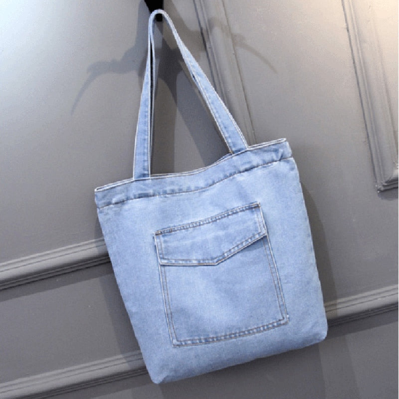 Cyflymder New Large Capacity Women Shoulder Bags Wild Casual Handbag Street Canvas Denim Shoulder Bag Solid Color Zipper Shopping Bag