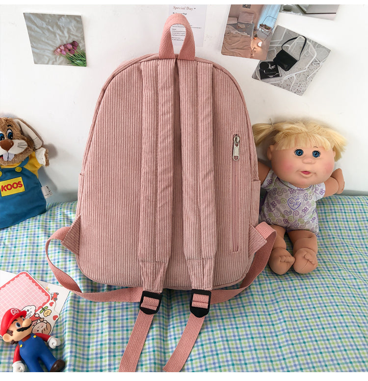 Realaiot Stripe Corduroy Cute Backpack Schoolbag Teenage Girls Boys Luxury Harajuku Female Fashion Bag for Woman Student Book Travel Pack