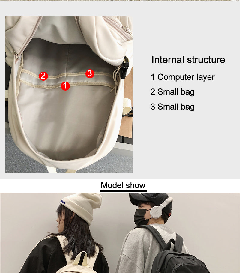 Realaiot Unisex Large Capacity Students Backpack Korean Pure Color Boys Girls Campus Style Schoolbag Nylon Waterproof Travel Bag Fashion