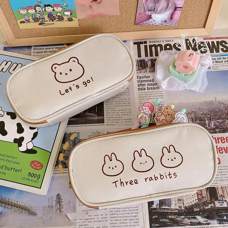 Realaiot Canvas Pencil Bag Cute Large-Capacity Niche Junior And High School Students Simple Pencil Case Coin Bag