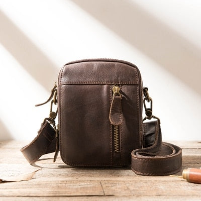 Realaiot Casual Bag Crossbody Outdoor Sports Leather Pocket Shoulder Bag Mini Bag Men's Leather Small Man Bag