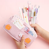 Realaiot Kawaii Pencil Case Candy Color Pencil Bag with Badges Large Capacity Pen Case Canvas Stationery Holder Organizer Back To School