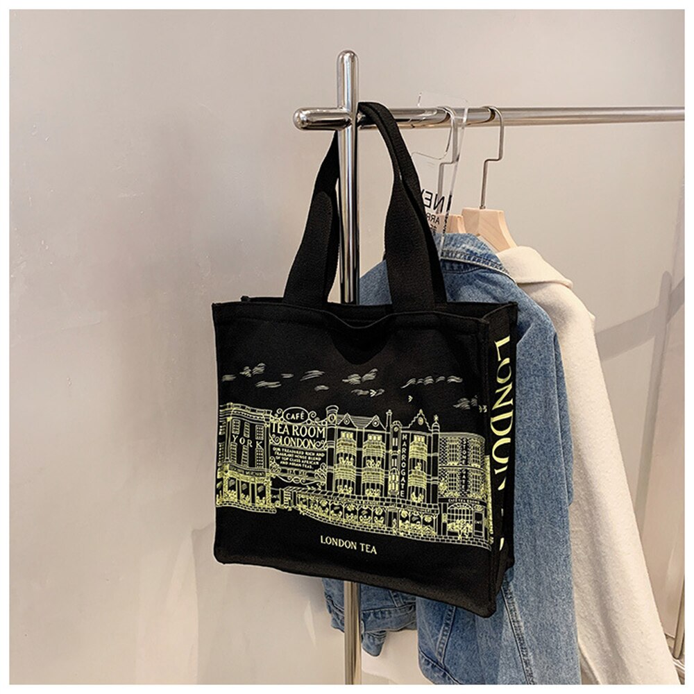 Realaiot Women Literature and Art Shoulder Canvas Bag Fashion Printing Student Simple Korean Casual Shopping Bag Large Capacity Tote Bag