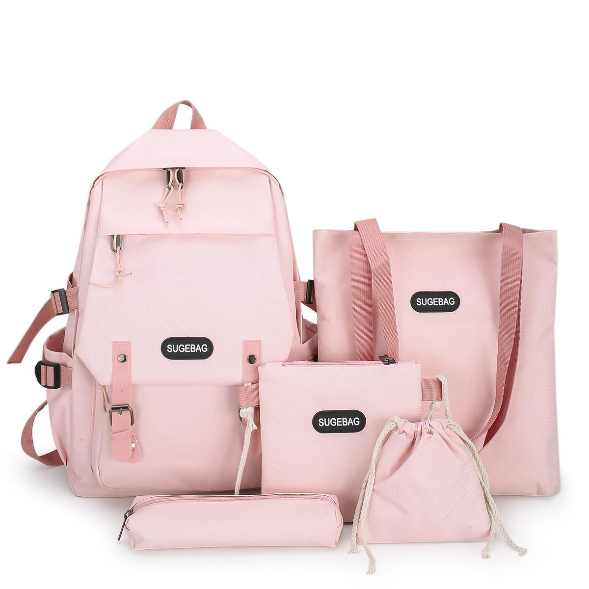Realaiot 5 Piece Set School Bags For Teenage Girls Women Backpack Canvas Travel Bagpack Women Notebook Bookbags Teen Student Schoolbag