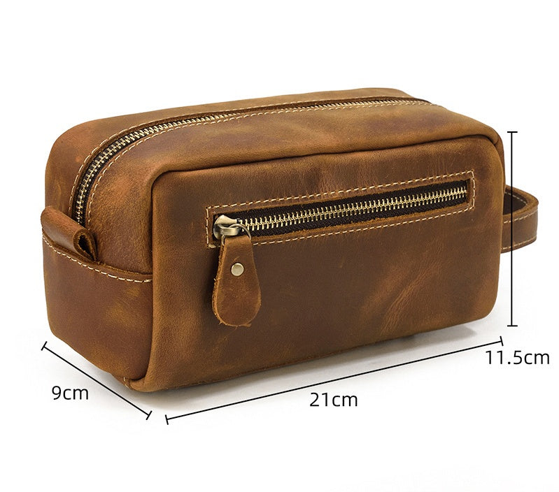 Realaiot Brown men's Genuine Leather Daily Clutch Handbag Travelling Storge Bags For Make Up Umberlla Wallet Large Phone Pounch