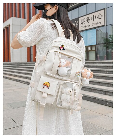 Cyflymder New Fashion Cute Women Backpack White Waterproof Nylon Female Schoolbag College Lady Laptop Backpacks Kawaii Book Bags for Girl