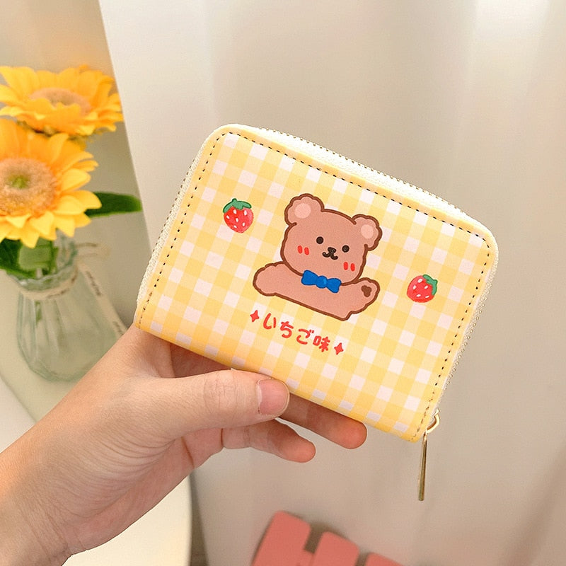 Realaiot Women Short Cute Wallet Korean Cartoon Cute Bear Small Mini Coin Wallet Purse Clutch Card Cash Organizer Money Bag Purse Wallet