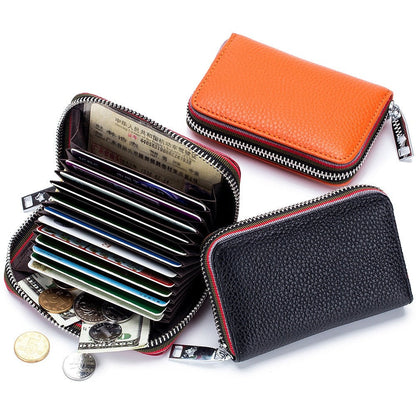 Realaiot Genuine Leather Men Women Card Holder Small Zipper Wallet Solid Coin Purse Accordion Design rfid ID Business Credit Card Bags