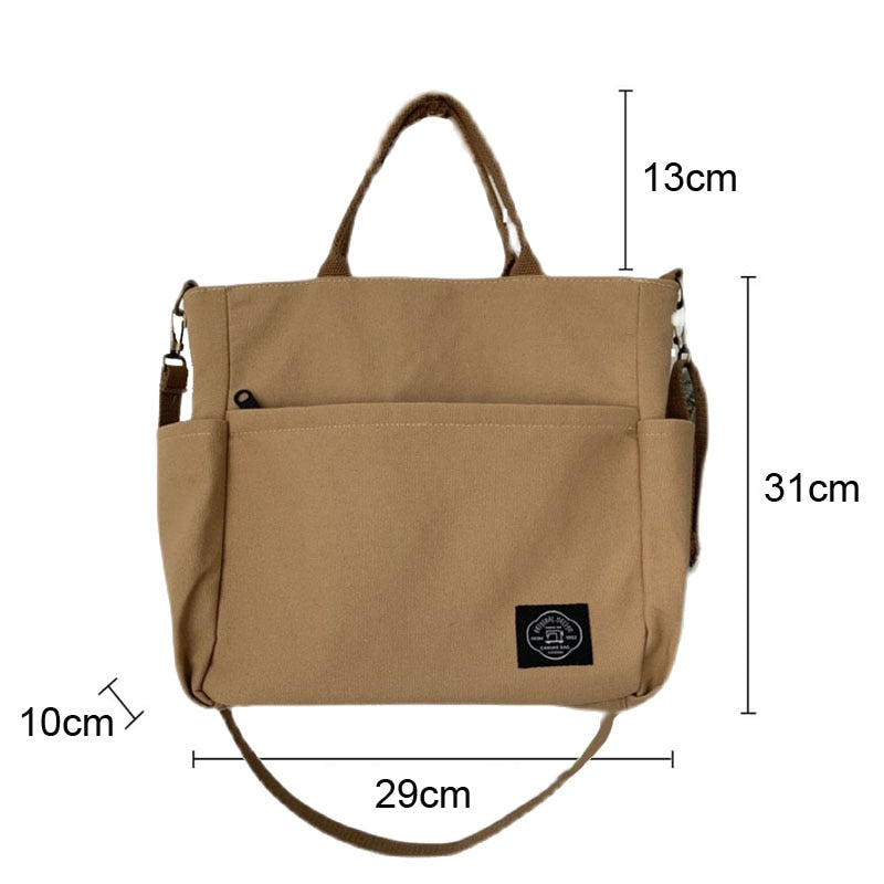 Realaiot Woman Canvas Tote Shoulder Messenger Bag Handbag With An External Pocket Reusable Grocery Shopping Bags Zipper Closure