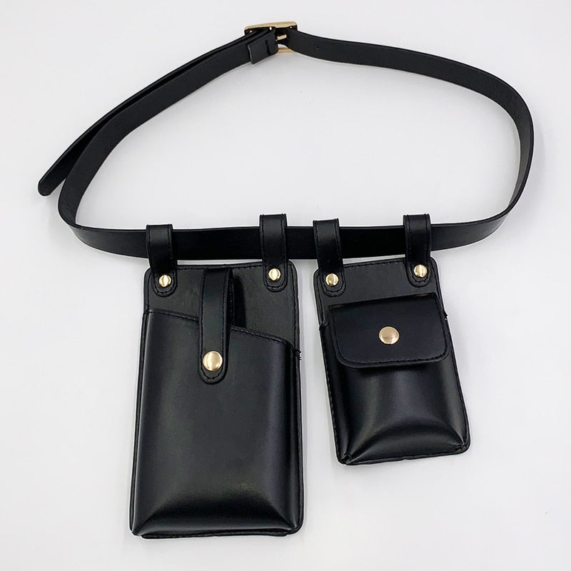 Realaiot 2 Pcs Women Waist Bag Hip Hop Leather Belt Bags Tactical Crossbody Chest Bag Female Fanny Pack Small Designer Luxury Hip Pocket