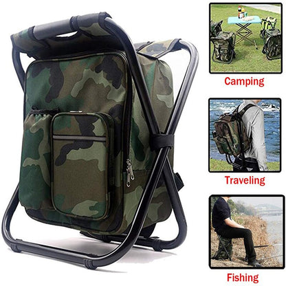 Realaiot 3 in 1 Cooler Backpack Foldable Fishing Chair Portable Backpack Chair with Fabric Cooler Bag Soft Sided Cooler Chair for Camping