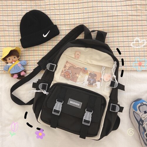 Realaiot Cute Girls Plaid Backpack Women Large Capacity Simple School Bags for Teens Female Korean Harajuku School Student Bookbag Ladies