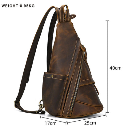 Realaiot Single Shoulder Bagpack Genuine Leather Chest Bag Outdoor Riding Bag Chest Packs For Biker Men Male Sling Bags Cow Leather