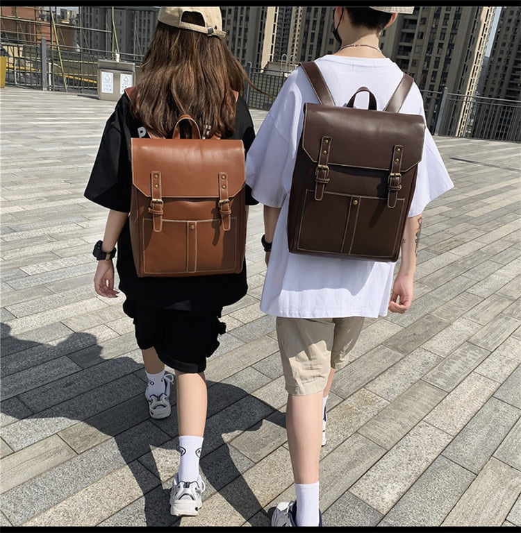 Realaiot Vintage Women Backpack High Quality Female Rucksack PU Leather Shoulder Bag Large Capacity School Bag student backpack Mochila