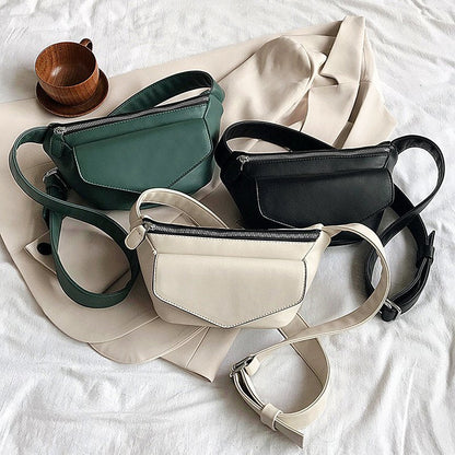 Realaiot Casual Waist Bags For Women Leather Shoulder Bag Travel Small Chest Bag Women Fanny Pack Belt Purses Female Bolsos Solid Color Gifts for Women