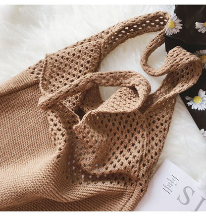 Realaiot casual hollow woven women shoulder bags designer knitting handbags large capacity tote summer beach bag big purses shopper sac