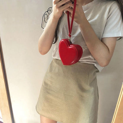 Realaiot Fashion Heart Shaped Mini Money Purse Women Handbag Top-handle Bag Female Clutch Purse Ladies Street Party Wristlet Valentines Day