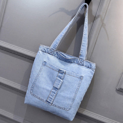 Cyflymder New Large Capacity Women Shoulder Bags Wild Casual Handbag Street Canvas Denim Shoulder Bag Solid Color Zipper Shopping Bag