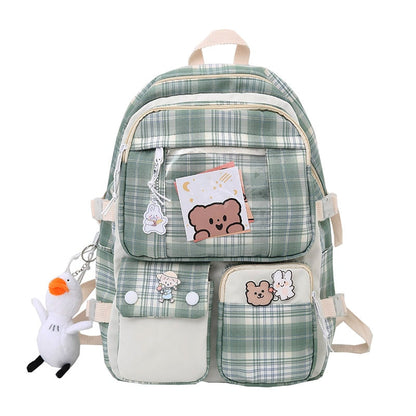 Cyflymder Plaid Transparent PVC Kawaii Contrast Color Girls College Leisure Kawaii Backpack Large Nylon School Backpack For Women Bags