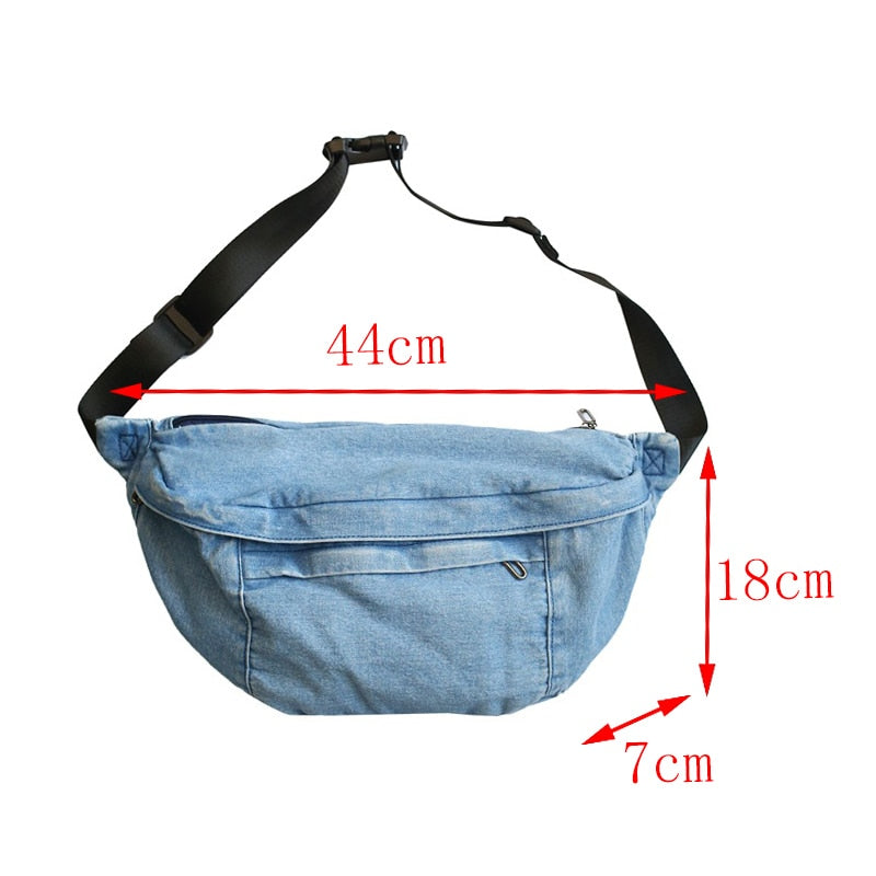 Realaiot Unisex Crossbody Bag Shoulder Bag Girls New Denim for Women Large Capacity Messenger Bag Bolsos Para Mujer Hip Hop Belt Bag