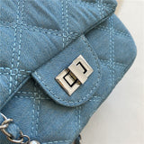Realaiot Denim Quilted Chain Small Crossbody Shoulder Bags For Women Brand Designer Jean Blue Luxury Ladies Purses And Handbags