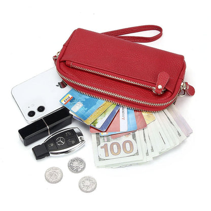 Realaiot Genuine Leather Women Double Zip Wallet New Ladies Clutch Purse Cowhide Wristlet Bag Coin Purse Fashion Mobile Phone Bags