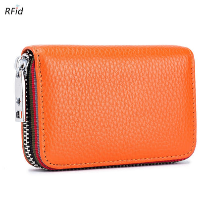 Realaiot Genuine Leather Men Women Card Holder Small Zipper Wallet Solid Coin Purse Accordion Design rfid ID Business Credit Card Bags