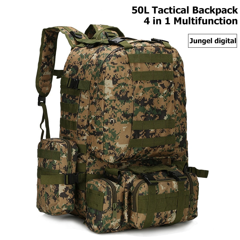 Realaiot 50L Tactical Backpack,Men's Military Backpack,4 in 1Molle Sport Tactical Bag,Outdoor Hiking Climbing Army Backpack Camping Bags Gifts for Men