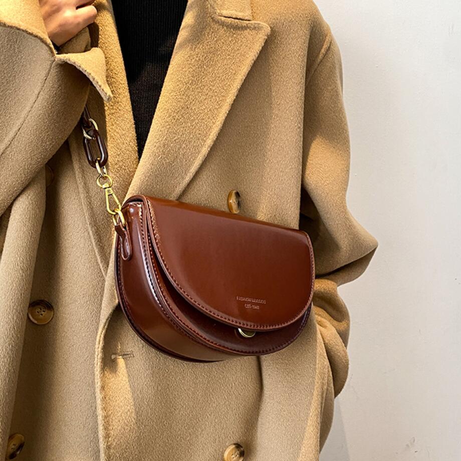 Realaiot Solid color Flip Saddle bag Fashion New High-quality PU Leather Women Designer Handbag Vintage Small Shoulder Messenger Bag