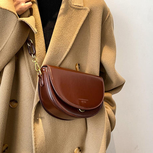 Realaiot Solid color Flip Saddle bag Fashion New High-quality PU Leather Women Designer Handbag Vintage Small Shoulder Messenger Bag