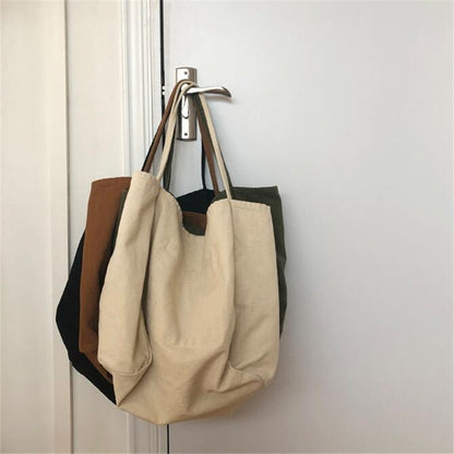 Realaiot Large Canvas Tote Bag Women Big Capacity Shopping Handbag Simple Lady Shoulder Bag Solid Color Handle Bag Reusable Designer Tote